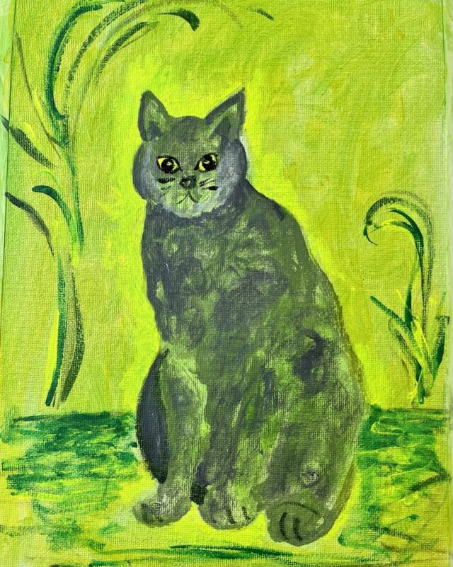 Green Cat acrylic on paper #artlovers #catlovers #artinstagram #painting